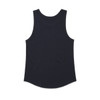 A black singlet featuring a rounded hem and no visible branding. Suitable for casual wear.