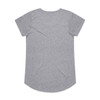 A grey t-shirt with short sleeves, featuring a rounded hem and no visible design elements on the back.