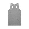 A grey racerback singlet with a logo, designed for comfort and style.