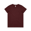 A maroon basic t-shirt with a crew neckline and short sleeves. It includes a label but no visible logos.