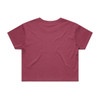 A maroon crop tee featuring a simple, unadorned back design. It has a logo.