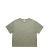 A soft green T-shirt featuring a crew neckline and short sleeves, with a brand logo.