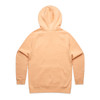 A peach-coloured hoodie with a hood and long sleeves, featuring a plain back and a logo.
