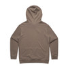 A premium hooded jumper in a soft brown colour, featuring a simple design and a logo on the back.