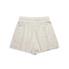 Soft beige sports shorts featuring an elastic waistband and a single back pocket. Includes a logo.