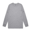 A grey long-sleeve t-shirt with a round neckline and a brand logo.