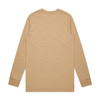 A beige long-sleeve t-shirt with a plain design, featuring a logo on the label.