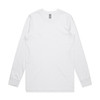 A white long sleeve t-shirt with a round neck and a logo on the tag. Plain design with no additional graphics.