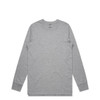 A long-sleeved grey t-shirt with a round neck and a small brand logo.