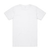 A white T-shirt featuring a crew neck and short sleeves, designed as a basic staple item.