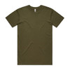 An olive green basic t-shirt with a classic crew neck and short sleeves. It features a brand logo.