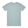 A light blue t-shirt with a round neck and short sleeves, featuring a logo on the back.