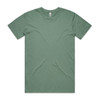 A plain green T-shirt displayed flat, featuring short sleeves and a round neckline. It has a small logo tag.