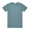 A light teal t-shirt featuring a crew neck and short sleeves, with a logo on the label.