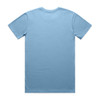 A light blue basic t-shirt featuring a logo on the back, displayed flat against a white background.