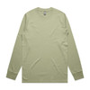 A long-sleeve t-shirt in a soft green colour, featuring a simple design and an attached logo.