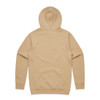 A beige hoodie with a hood and long sleeves, displayed from the back. The garment has a smooth texture.