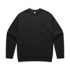 A black crew jumper featuring a chest pocket and a subtle logo. Suitable for casual wear.