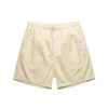 Light yellow beach shorts featuring an elastic waistband and drawstring, with side pockets.