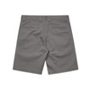A pair of grey work shorts featuring two back pockets and a waistband with belt loops.