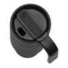 A drink bottle in matte black, featuring a handle and a secure lid design, complete with a logo.