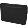 A black recycled laptop sleeve featuring a zippered pocket and a minimalist design, suitable for 15.6" laptops.