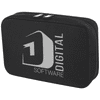 A black organiser pouch with a logo on the front, featuring a zip closure and sleek design.