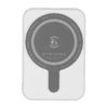 A white magnetic power bank with a circular design, featuring a Type C port and wireless charging capability.