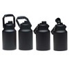 A drink bottle in matte black, featuring a sturdy handle and a secure cap, with a sleek, modern design.
