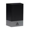 A black and grey rectangular box with a logo at the bottom. The design is minimalist and sleek.