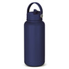A drink bottle in dark navy, featuring a handle and a screw-on lid. The bottle has a smooth, matte finish and a logo.