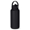 A drink bottle in matte black, featuring a handle and a sealed cap, with a logo on the front.