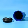 A blue coffee mug made from recycled PP, featuring a detachable black lid.