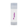 Coconut lip balm in a clear tube with a white label and purple branding.