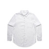 A white button-up shirt with long sleeves and a small chest pocket. The shirt has a collar and a logo.