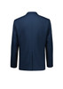 A navy blue men's jacket featuring a single vent and buttoned sleeves, with a simple logo on the back.