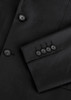 A black men's jacket featuring a sleek design and button detailing on the sleeve. It includes a logo.