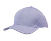 A lilac sports cap featuring tear drop perforations and a curved brim. The cap also has a logo.