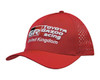 A red sports cap featuring perforated detailing and a logo on the front.