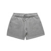 Grey track shorts with an elastic waistband and a logo. Designed for kids, featuring a relaxed fit.