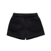 Black track shorts featuring an elastic waistband and drawstring, designed for kids. The shorts have a simple, solid colour style.
