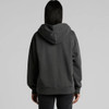 A faded grey hoodie featuring a large hood, shown from the back, with a relaxed fit.