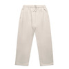 Cuffless track pants in a light beige colour, featuring an elasticated waistband and side pockets.