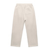 Cuffless track pants in a light beige colour, featuring a single back pocket and an elastic waistband.
