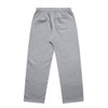 Cuffless track pants in a soft grey fabric with an elastic waistband and a back pocket. Features a logo.