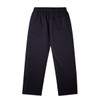 Cuffless track pants in dark navy with an elastic waistband and a single back pocket. Features a logo.