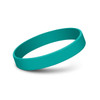 A teal silicone wristband with a smooth, debossed surface and a simple design.