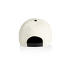 A two-tone cap featuring a cream front and a black back, with an adjustable strap and a logo on the back.