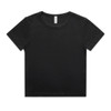 A black organic ribbed t-shirt with a round neckline and short sleeves. The shirt features a logo.