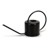 A black watering can with a long spout and an elegant handle, featuring a simple, modern design.